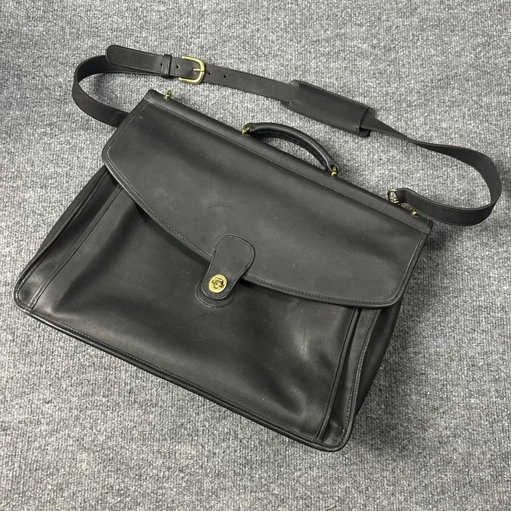 Coach Briefcase Bag Mens Large Black Leather Turn Lock Document Case Z4C-5266